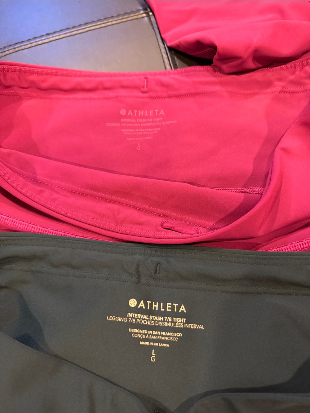 Athleta Interval Stash Leggings in Pink and dark green prices